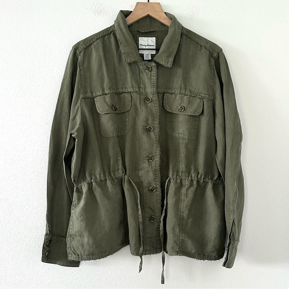 Tommy Bahama Two Palms 100% Linen Raw-Edge Utility Jacket Green Coastal Beach - Picture 3 of 14